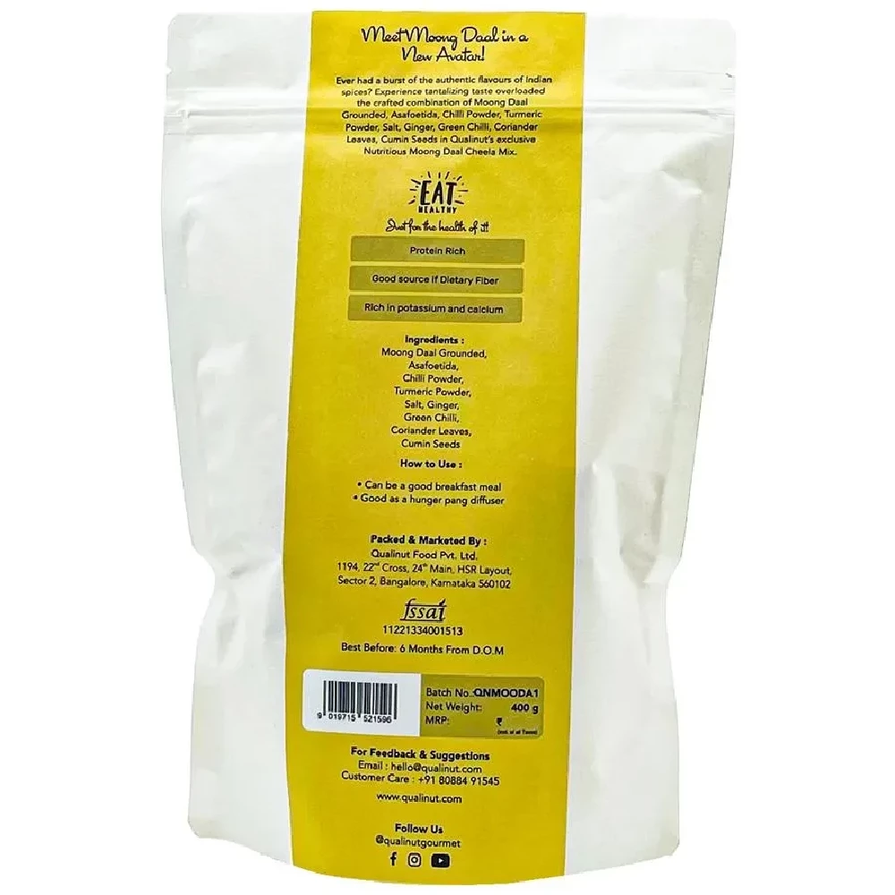 Qualinut Gourmet Nutritious Moong Daal Cheela Mix - Protein Rich, Low Calorie, Delicious Breakfast, 400g Pouch-2.webp